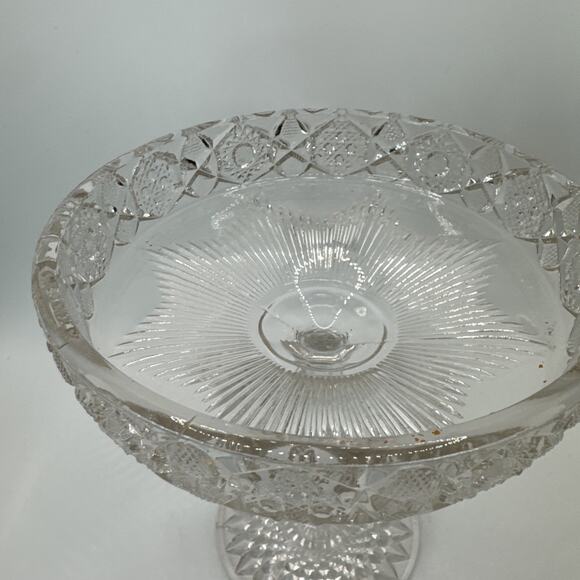 VTG Indiana Pink Cut Glass Diamond Point Pedestal Compote Candy Dish dish - Picture 5 of 10